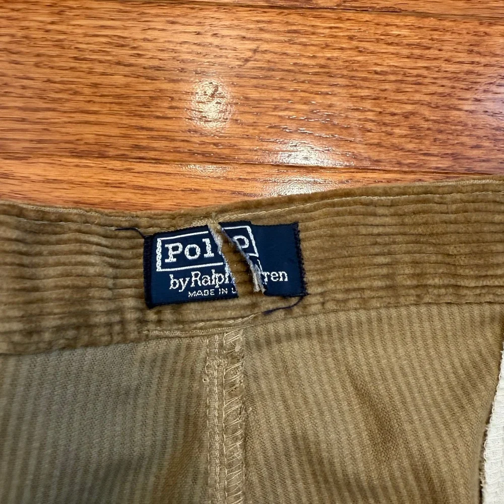 Vintage Polo Ralph Lauren Corduroy Pants Mens 38x30 Brown Pleated Made In USA
